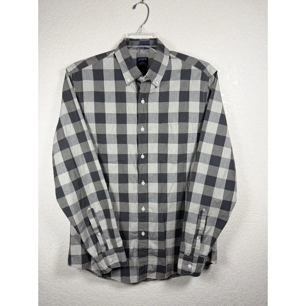 J.Crew Flex Washed Mens Buffalo Plaid Long Sleeve Button Down Shirt Gray Size M